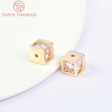 4PCS 6.5x7MM 24K Zircon Square Spacer Beads High Jewelry