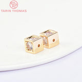 4PCS 6.5x7MM 24K Zircon Square Spacer Beads High Jewelry