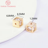 4PCS 6.5x7MM 24K Zircon Square Spacer Beads High Jewelry