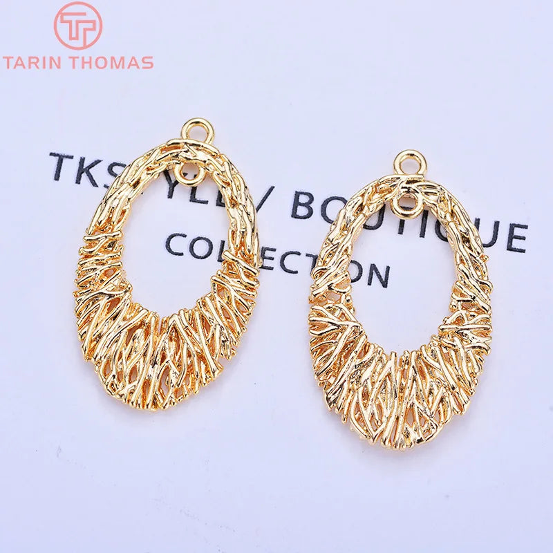 6PCS 14x25MM 24K Brass Bird's Nest Earrings Charms