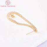 2PCS 20x50MM 24K Brass Zircon Water Droplets Earrings
