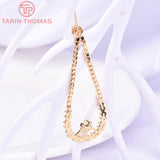 2PCS 20x50MM 24K Brass Zircon Water Droplets Earrings