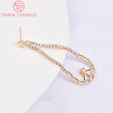 2PCS 20x50MM 24K Brass Zircon Water Droplets Earrings
