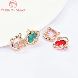10PCS 13x10MM 24K Brass Zircon Planet Charms Pendants DIY Jewelry Making