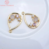 4PCS 12x18MM 24K Brass Zircon Water Drop Charms for DIY Jewelry