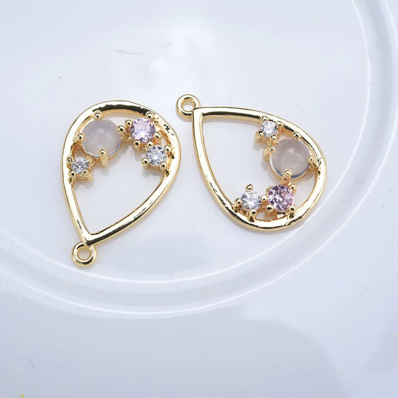 4PCS 12x18MM 24K Brass Zircon Water Drop Charms for DIY Jewelry