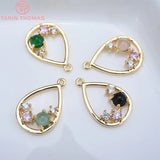 4PCS 12x18MM 24K Brass Zircon Water Drop Charms for DIY Jewelry