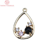 4PCS 12x18MM 24K Brass Zircon Water Drop Charms for DIY Jewelry