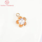 6PCS 11MM 24K Brass Zircon Flower Charms Pendants DIY Jewelry Making Findings