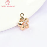 6PCS 11MM 24K Brass Zircon Flower Charms Pendants DIY Jewelry Making Findings