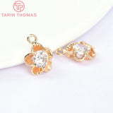 6PCS 11MM 24K Brass Zircon Flower Charms Pendants DIY Jewelry Making Findings