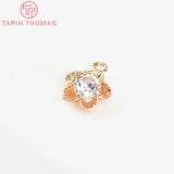 6PCS 11MM 24K Brass Zircon Flower Charms Pendants DIY Jewelry Making Findings