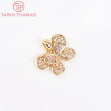 2PCS 17.5x12MM 24K Brass Zircon Butterfly Pendants