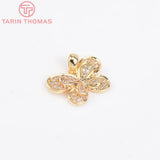 2PCS 17.5x12MM 24K Brass Zircon Butterfly Pendants