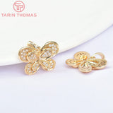 2PCS 17.5x12MM 24K Brass Zircon Butterfly Pendants
