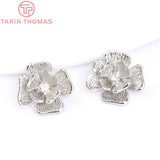 10PCS 11x12MM 24K Brass Zircon Flower Charms Pendants DIY Jewelry Findings