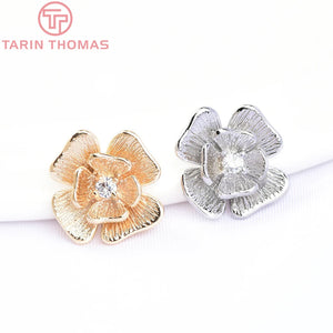 10PCS 11x12MM 24K Brass Zircon Flower Charms Pendants DIY Jewelry Findings