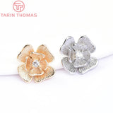 10PCS 11x12MM 24K Brass Zircon Flower Charms Pendants DIY Jewelry Findings