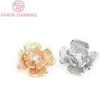 10PCS 11x12MM 24K Brass Zircon Flower Charms Pendants DIY Jewelry Findings
