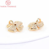 10PCS 11x12MM 24K Brass Zircon Flower Charms Pendants DIY Jewelry Findings
