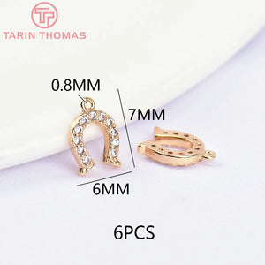 6x7MM 24K Brass Zircon U Shaped Charms Pendants DIY Jewelry Findings