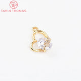 4PCS 11.5x14.5MM 24K Brass Zircon Heart Charms Pendants