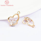4PCS 11.5x14.5MM 24K Brass Zircon Heart Charms Pendants