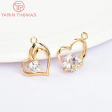 4PCS 11.5x14.5MM 24K Brass Zircon Heart Charms Pendants