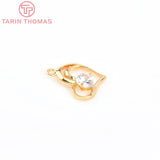 4PCS 11.5x14.5MM 24K Brass Zircon Heart Charms Pendants