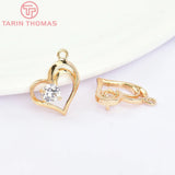 4PCS 11.5x14.5MM 24K Brass Zircon Heart Charms Pendants
