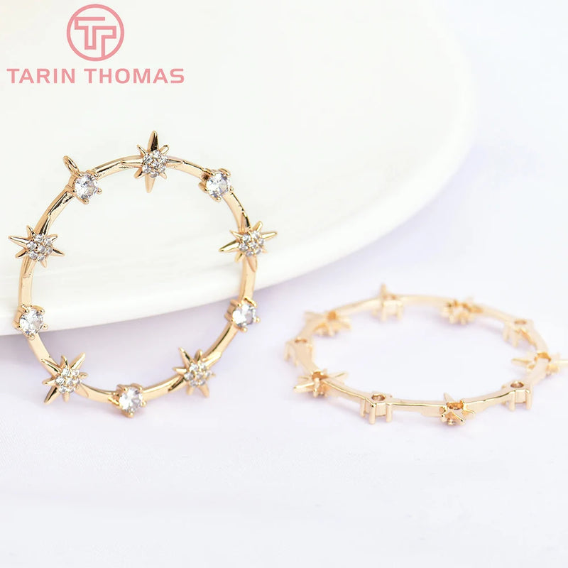 2PCS 35MM Brass Zircon Star Charms Pendants for DIY Jewelry Making