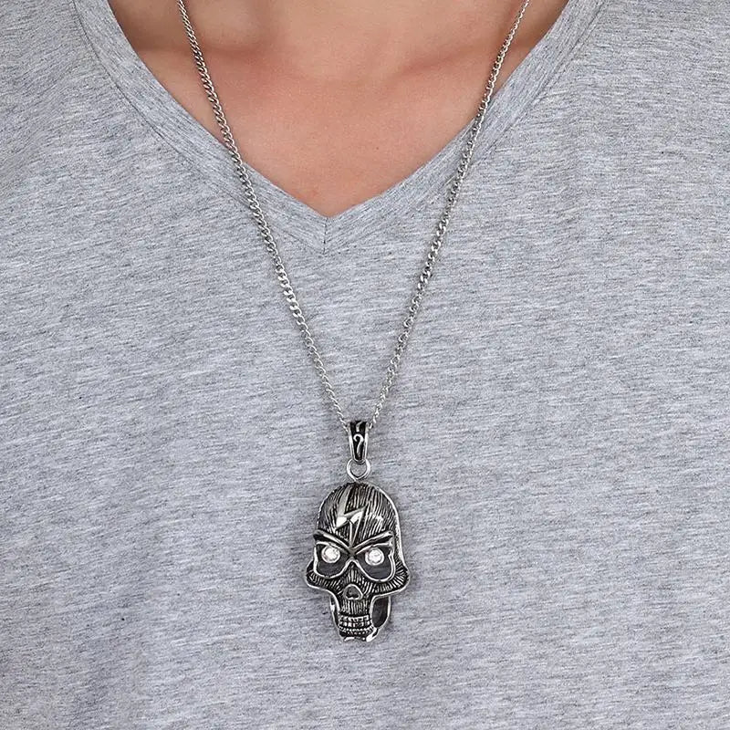 Stainless Steel Rhinestone Chain Necklace Pendant Skeleton Pendant
