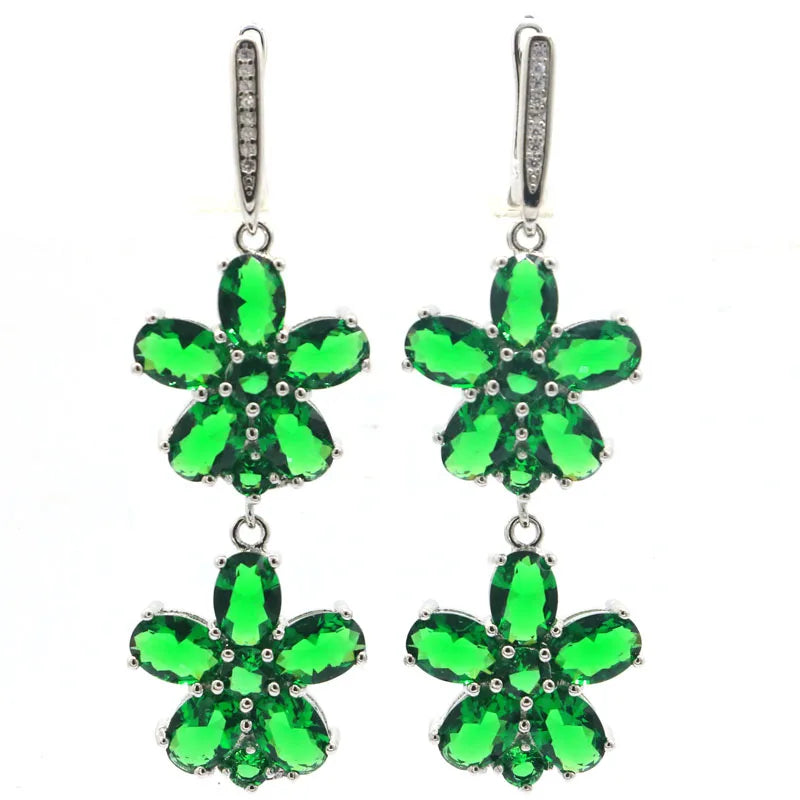 Elegant Violet Tanzanite Green Emerald CZ Earrings