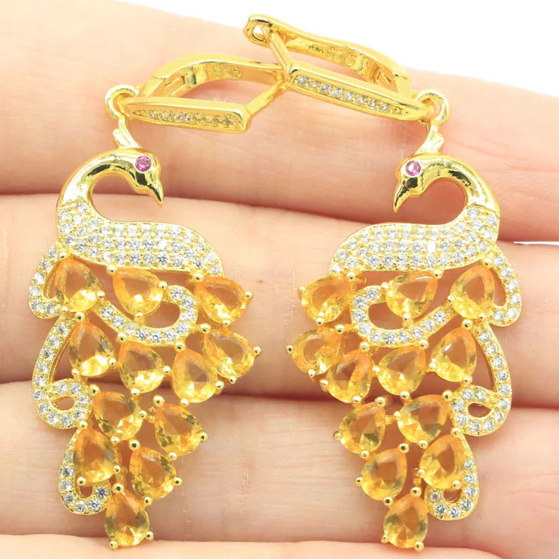 Peacock Golden Citrine Tourmaline CZ Earrings