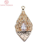 4PCS 14x28MM 24K Plated Brass Zircon Drop Charms Pendants