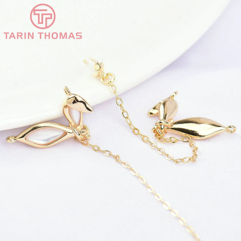 2PCS 17x12MM 24K Rabbit Ears Chains Pendants for DIY Jewelry Making