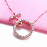 Purple Crystal Geometric Round Necklace 14K Rose Gold Inlaid Pendant