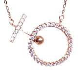 Purple Crystal Geometric Round Necklace 14K Rose Gold Inlaid Pendant