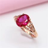 Adjustable 14K Rose Gold Ruby Ring Inlaid Crystal for Women