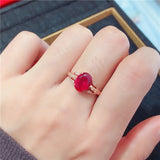 Adjustable 14K Rose Gold Ruby Ring Inlaid Crystal for Women