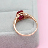 Adjustable 14K Rose Gold Ruby Ring Inlaid Crystal for Women