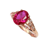 Adjustable 14K Rose Gold Ruby Ring Inlaid Crystal for Women