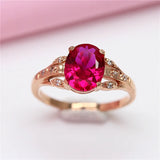 Adjustable 14K Rose Gold Ruby Ring Inlaid Crystal for Women