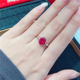Adjustable 14K Rose Gold Ruby Ring Inlaid Crystal for Women