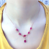 Purple Ruby Water Drop Petals Pendant Necklace Wedding Jewelry
