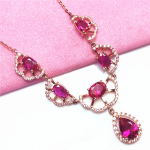 Purple Ruby Water Drop Petals Pendant Necklace Wedding Jewelry