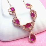 Purple Ruby Water Drop Petals Pendant Necklace Wedding Jewelry