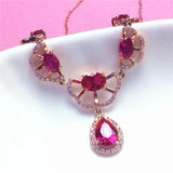 Purple Rose Ruby Water Drop Petals Pendant Necklace 14K Rose Gold