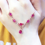 Purple Ruby Water Drop Petals Pendant Necklace Wedding Jewelry