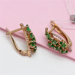 Purple Inlaid Emerald Earrings 14K Rose-Plated Women's Jewelry